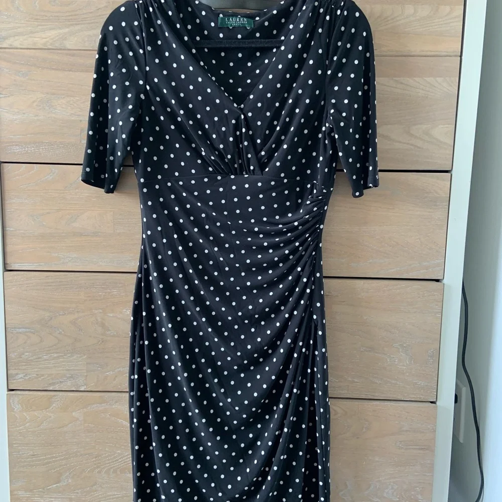 Ralph Lauren Black and White Polka Dot Midi Dress - Picture 1 of 6